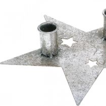 Artikel Lysdekorationsstjerne, metaldekoration, lysestage til 2 tilspidsede lys sølv, antikt look 23cm × 22cm