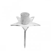 Træ lysestage, jul, stjerne til stikning, lys dekoration lavet af metal hvid shabby chic Ø5cm