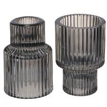 Artikel Glas lysestage i grå fyrfadsstage H8cm 4 stk