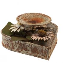 Lysestage metal hjerte med blomster fyrfadsstage vintage rust 14×13cm