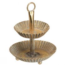Artikel Lille 2-lags metal kagefod antik guld Ø13cm H16,5cm