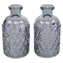 Lille glas vase vase diamant mønster glas blå grå H12,5cm 6 stk