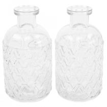 Lille glasvase vase diamantmønster glas transparent H12,5cm 6stk