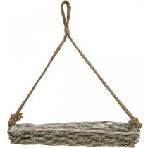Artikel Hængekurv, plantekasse, flettet urtepotte, naturlige farver, hvidvasket, L43,5 cm