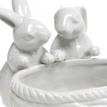Artikel Kaniner med rede, bordpynt, påskerede, porcelænsdekoration, dekorativ skål hvid L15cm H11cm