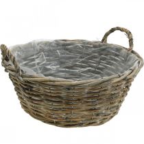 Kurv med hanke, plantekasse, fletskal natur, vasket hvid H15cm Ø35cm