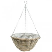 Blomsterkurv til ophæng, plantekrukke flettet natur, vasket hvid H17cm Ø35cm
