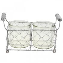 Artikel Vintage trådkurv hvidnet med glasvase Lanterne 21×10,5 cm