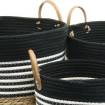 Artikel Sæt med 3 opbevaringskurve med håndtag, plantekurv og opbevaringsbeholder, sort og hvid, naturlig finish, stabelbar, Ø32/28/23 cm, H30/25/19 cm