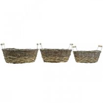 Artikel Naturkurv til plantning, kurv med håndtag, plantekasse shabby chic hvidvasket L31/27,5/24cm H12/11,5/10cm sæt med 3 stk.