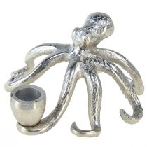 Maritim dekorativ lysestage blæksprutte metal sølv Ø14cm H9cm