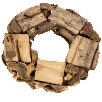 Artikel Dekorativ krans lavet af naturlige træstykker, rund, 35 cm