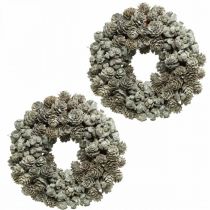 Deco kransekogler lærk og cypres hvid, glitter Ø20cm 2stk