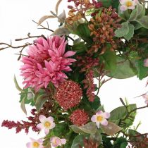 Efterårskrans silkeblomster lyserød gerbera tidselbordskrans Ø32cm