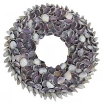 Skalkrans, lilla chippy naturskaller, ring lavet af skaller Ø25cm