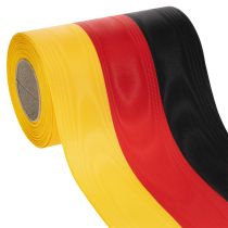Artikel Moiré-kransbånd 150 mm sort-rød-guld med fransk moiré-effekt, 25 m rulle til dekoration og begravelse