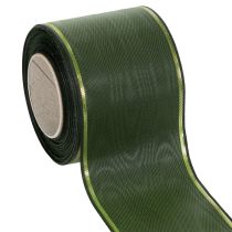 Artikel Mørkegrønt kransbånd med guldkant, 75 mm bredt, 25 m langt - Ideelt til begravelsesbånd og blomsterdekorationer
