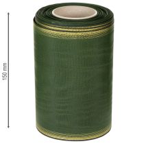 Artikel Moiré kransbånd, 150 mm, mørkegrøn med guldperlekant, taftvævning, 25 m rulle til dekoration og design
