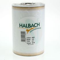 Artikel Elegant moiré kransbånd med guldkant, bryllupsdekoration, sørgebånd, hvidt 150 mm x 25 m