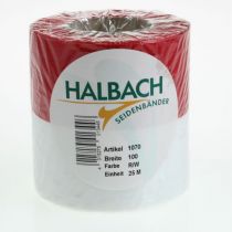 Artikel Moiré hvid-røde kransbånd 100 mm