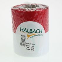 Artikel Hvidt og rødt moiré kransbånd, 125 mm - sørgebånd, dekorativt bånd, sløjfebånd, festbånd, 25 m rulle