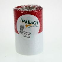 Artikel Moiré kransbånd, sørgebånd hvid-rødt, dekorativt bånd 150 mm, mindebånd sørgefleur, acetattaft 25 m