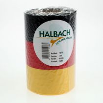 Artikel Moiré-kransbånd 150 mm sort-rød-guld med fransk moiré-effekt, 25 m rulle til dekoration og begravelse