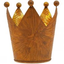 Artikel Fyrfadsstage krone rust guld look metal dekoration H10cm