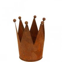 Krone lavet af metal rust dekoration til plantning patina Ø10,5cm H13,5cm