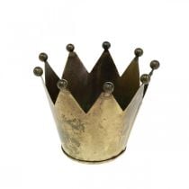 Crown metal antik look fyrfadsstage i messing Ø10cm H8cm