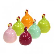 Dekorativ kylling keramik dekorativ figur påske farverig assorteret H6cm 6 stk