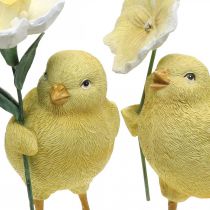 Glad påske kyllinger, kyllinger med blomster, påske bordpynt, dekorative kyllinger H11/11,5 cm, sæt med 2
