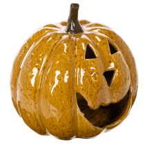 Artikel Keramisk græskar med ansigt, LED-dekoration, Halloween, 19 cm