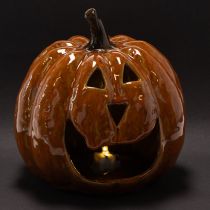 Artikel Keramisk græskar Halloween LED-dekoration 15 cm