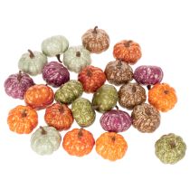 Artikel Mini græskardekorationssæt, efterårs- og halloweendekorationer, assorterede farver, 4 cm, 24 dele