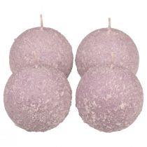 Artikel Runde stearinlys Lilla Snowball Glitter Ball stearinlys 8 cm Pakke med 4