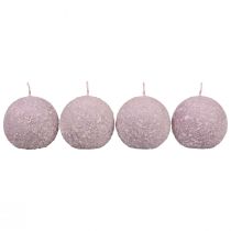 Artikel Runde stearinlys Lilla Snowball Glitter Ball stearinlys 8 cm Pakke med 4