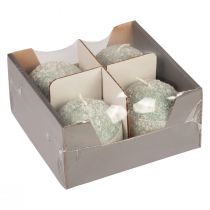 Artikel Sæt med 4 grønne kuglelys 8 cm glitter snebold juledekoration adventslys