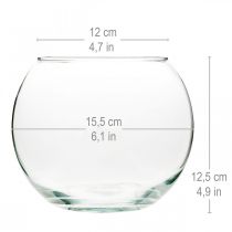 Artikel Kuglevase Glasvase Klar rundbordsvase Blomstervase Ø15,5cm H12,5cm