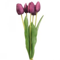 Kunstige blomster tulipan lilla, forårsblomst 48 cm bundt af 5