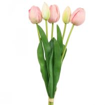 Artikel Kunstige blomster tulipan pink, forårsblomst 48 cm bundt af 5
