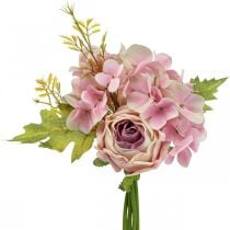 Kunstig buket, hortensia buket med roser pink 32cm