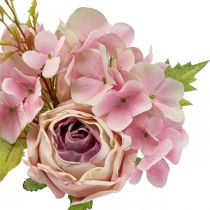 Kunstig buket, hortensia buket med roser pink 32cm