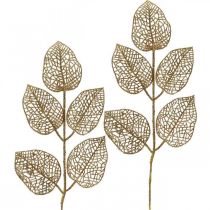 Artikel Kunstige planter, grendekoration, deco blad gylden glitter L36cm 10p