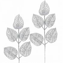 Kunstige planter, grendekoration, deco blad sølvglimmer L36cm 10p