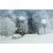 LED billede Jul vinterlandskab med parkbænk LED vægmaleri 58x38cm