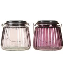 Artikel LED Havelys Glas Solar til Ophæng Lilla Ø10,5cm 2stk