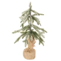 Artikel Kunstig plante med sne, LED juletræ i jutesæk, batteridrevet, til indendørs brug, 50 cm