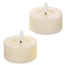 Artikel LED fyrfadslys, varm hvid, flimrende effekt og timer, ægte voks, batteridrevet, 7 cm, 2 stk.