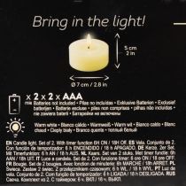 Artikel LED fyrfadslys, varm hvid, flimrende effekt og timer, ægte voks, batteridrevet, 7 cm, 2 stk.